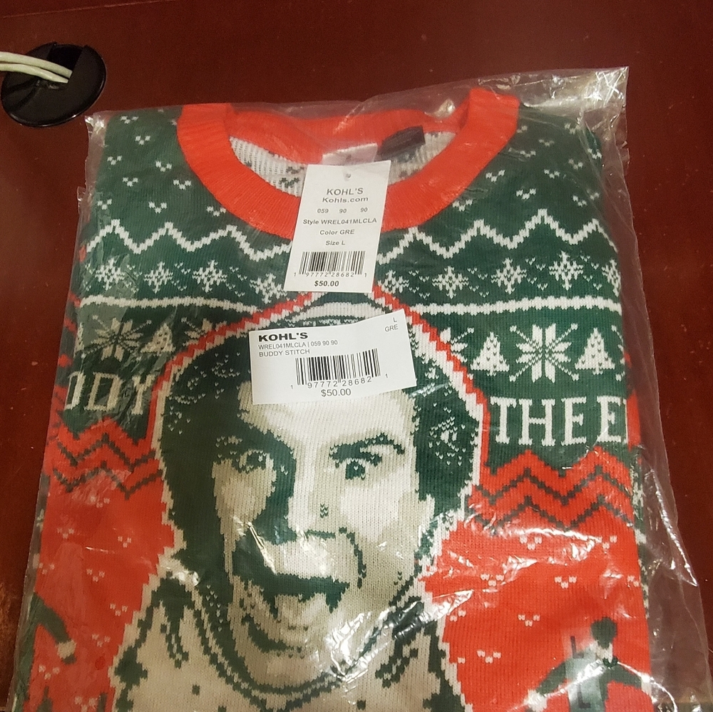 Kohl's Festive  ELF Green and Red Crewneck Sweater